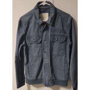 Koto Zip- Up Jacket Military Utility Field Buttons Pockets Size Small Blue Denim